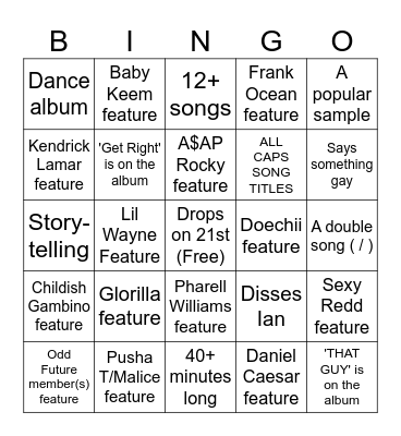 Don't Tap The Glass Bingo Card