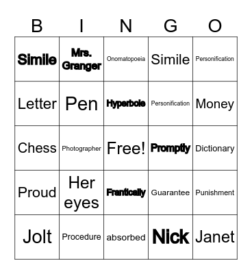 FRINDLE Bingo Card