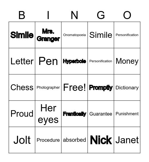 FRINDLE Bingo Card