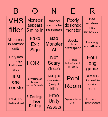 Backrooms Game Bingo Card