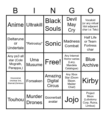 Roblox - Something Evil Will Happen Avatar Bingo Card
