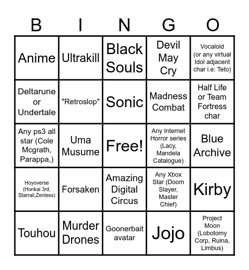 Roblox - Something Evil Will Happen Avatar Bingo Card