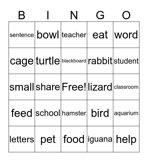 Pets at School Bingo Card