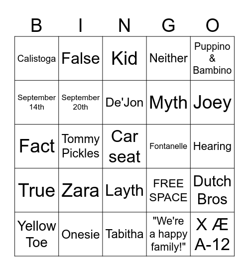 Locally Grown Baby Shower Bingo Card