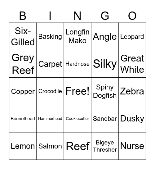 SHARK WEEK Bingo Card