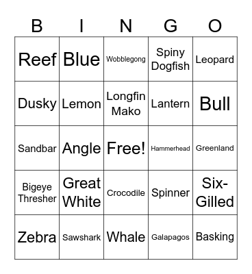 Shark Week Bingo Card