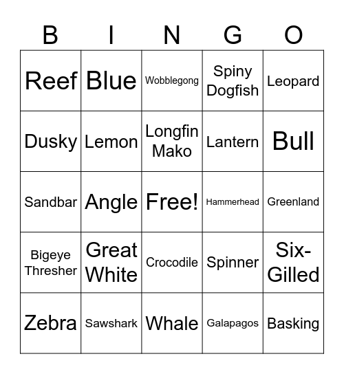 Shark Week Bingo Card
