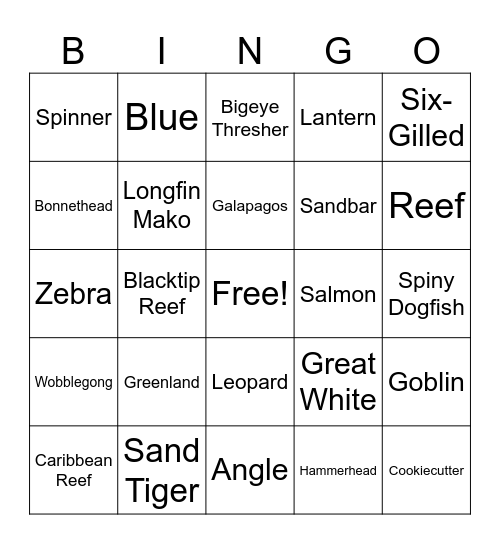 Shark Week Bingo Card