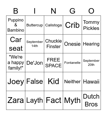 Locally Grown Baby Shower Bingo Card