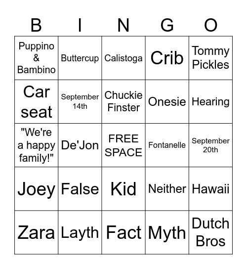 Locally Grown Baby Shower Bingo Card