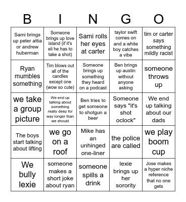 Tim's Birthday Bingo Card