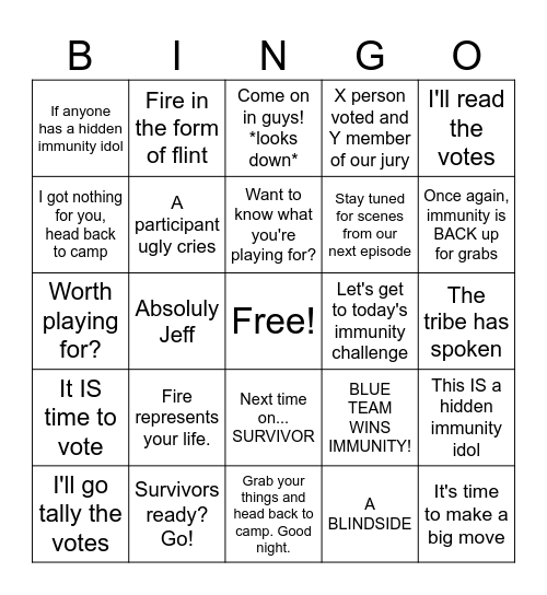 Survivor Bingo Card