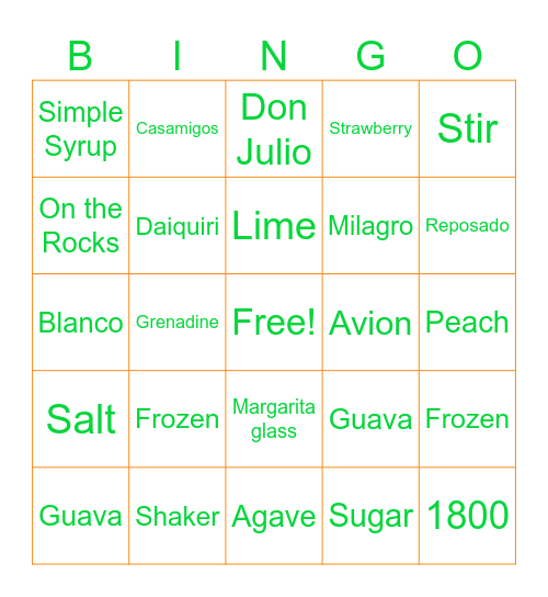 Margarita Bingo Card
