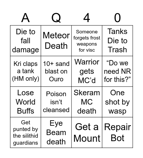 The Temple of Ahn'Qiraj Bingo Card