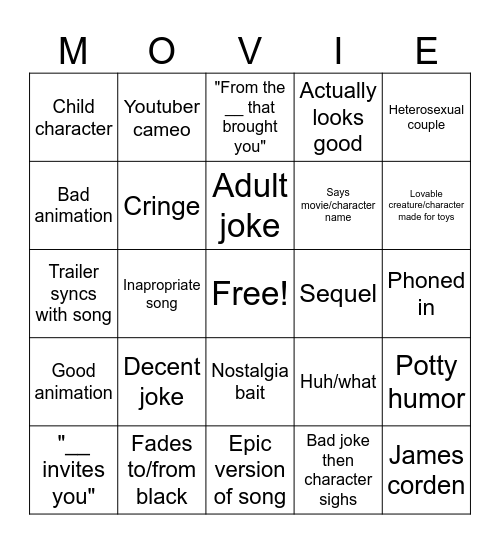 Kids movie Bingo Card