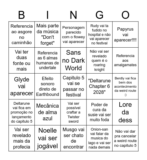OQ ACHO QUE VAI ACONTECER EM DELTARUNE CAPITULO 5 Bingo Card