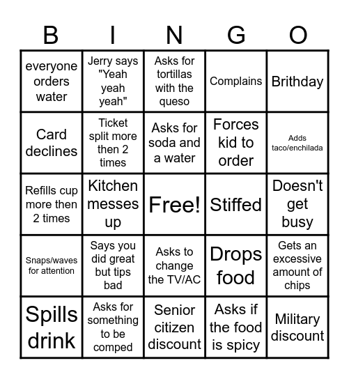 Server Bingo Card