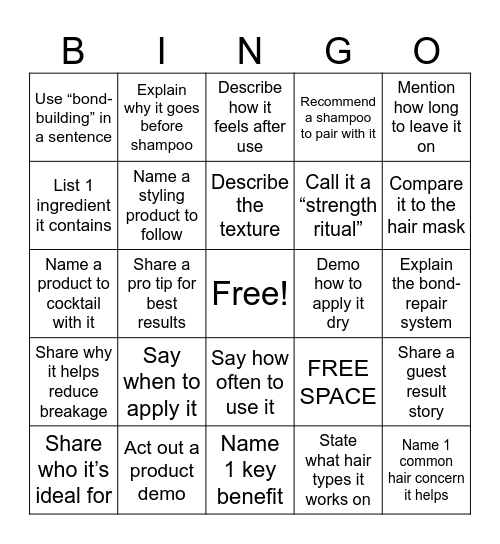 Botanical Repair Pre Shampoo Bingo Card