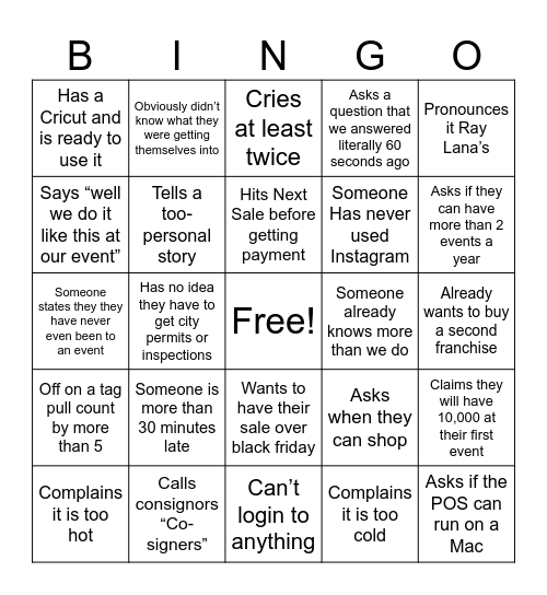 Fall 25 Training Bingo Card