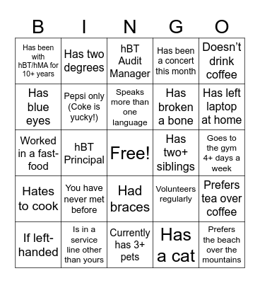 Mix and Mingle Bingo Card
