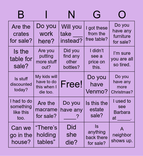 Overheard at the Yard Sale Bingo Card