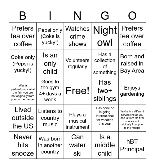 Mix and Mingle Bingo Card
