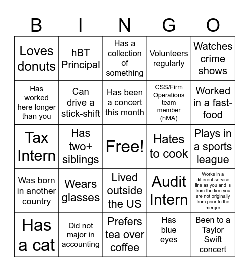 mix and mingle Bingo Card