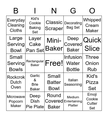 The Pampered Chef   Bingo Card