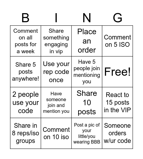 Rep Bingo Card