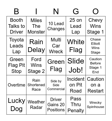 NASCAR BINGO Card