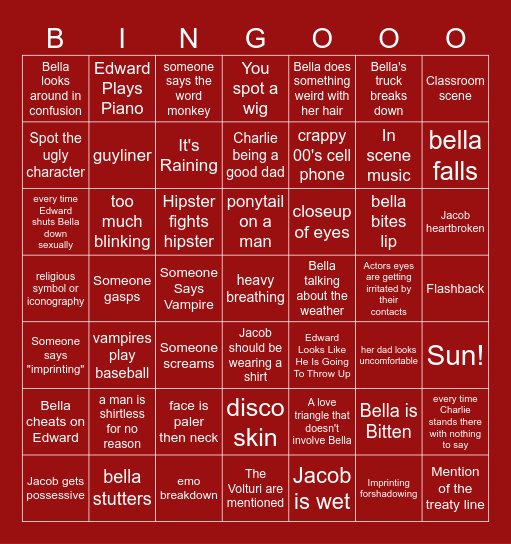Twilight Bingo Card