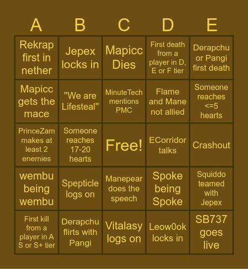 Lifesteal Season 7 start Bingo Card
