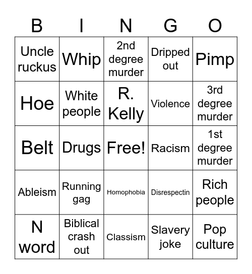 Boondocks bingo Card