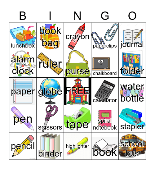 School Supplies Bingo Card