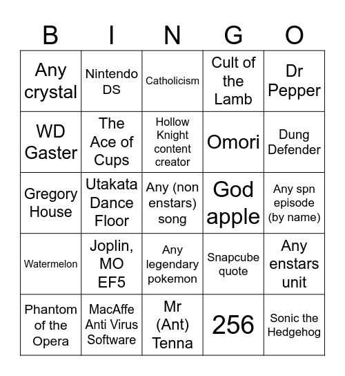 Infinite craft Bingo Card