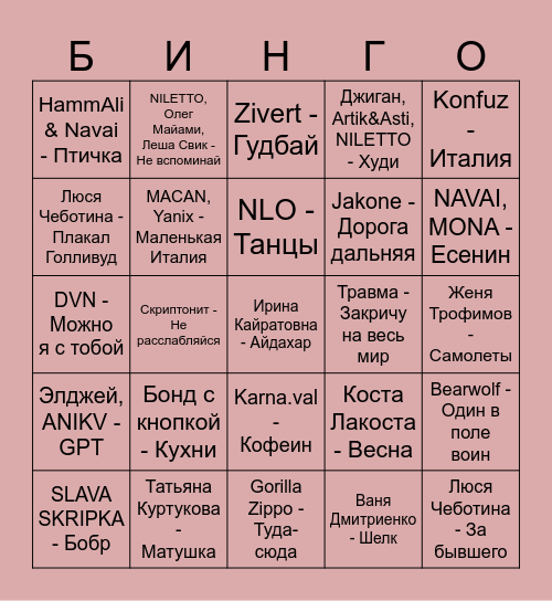 Современное Bingo Card