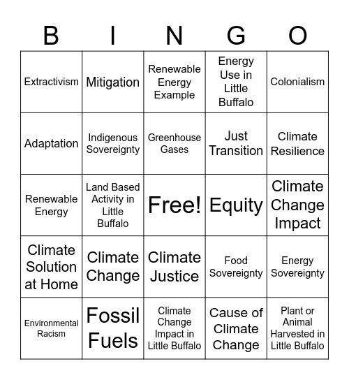Sacred Earth - Climate Change Bingo Card