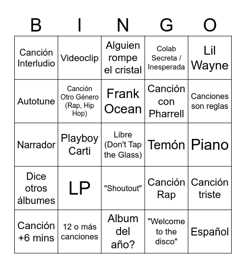 Dont Tap the Glass Bingo Card