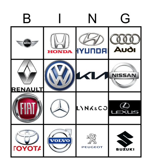 Auto merken Bingo Card