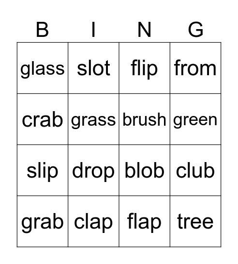l, r blends bingo Card