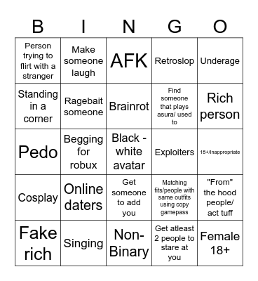 White room bingo Card