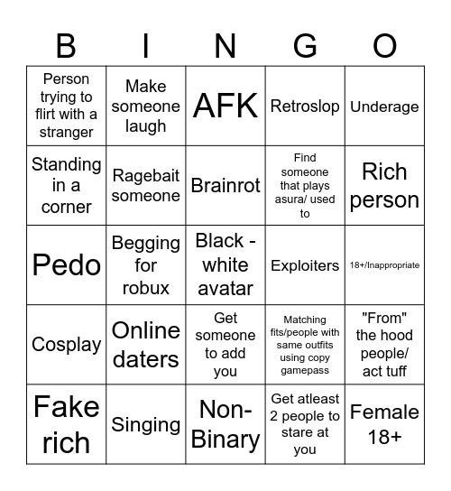 White room bingo Card