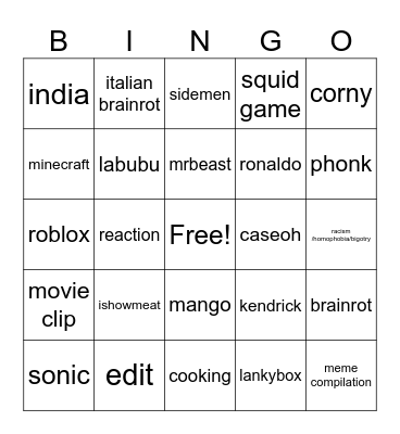 yt shorts Bingo Card