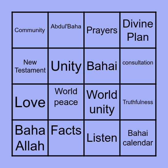 Bahai Bingo Card