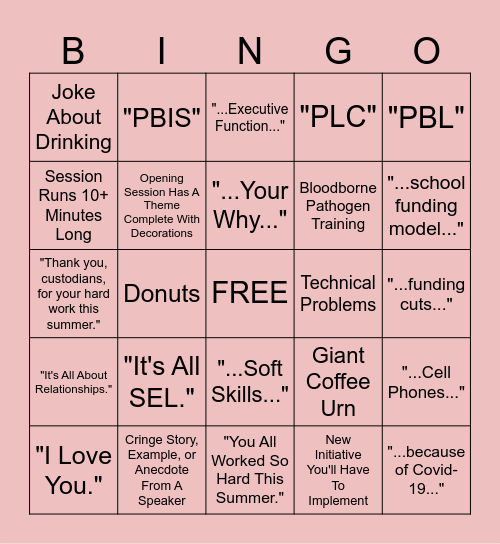 Back-To-School PD Bingo Card
