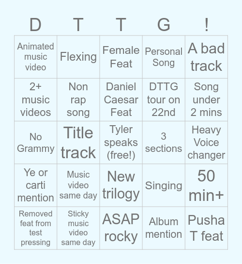 DTTG 2 Bingo Card