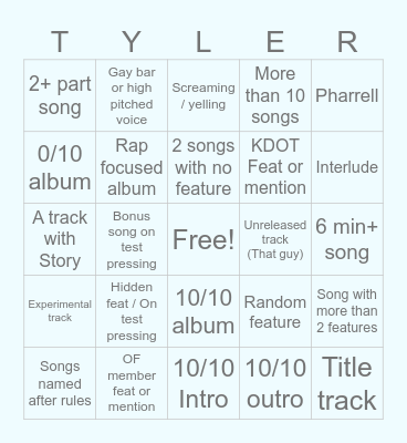 DTTG 1 Bingo Card