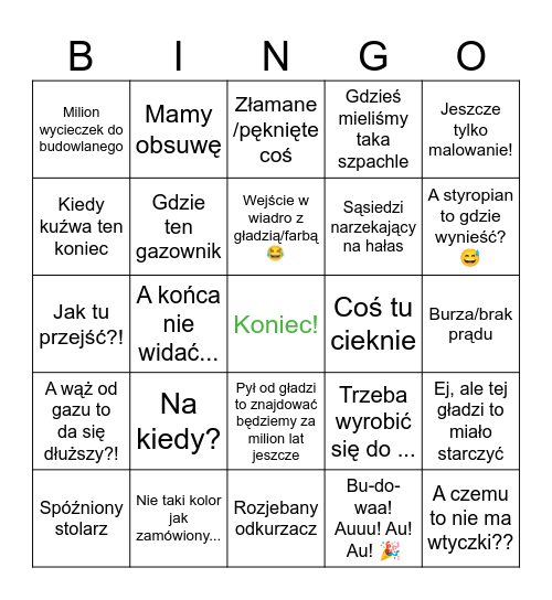 Remont w mieszkaniu Bingo Card