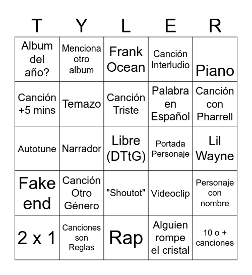 Dont Tap the Glass Bingo Card