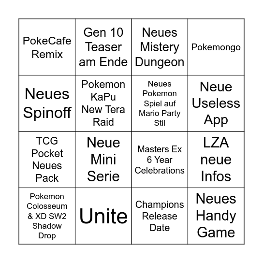 PokePresents 27.7.2025 Bingo Card